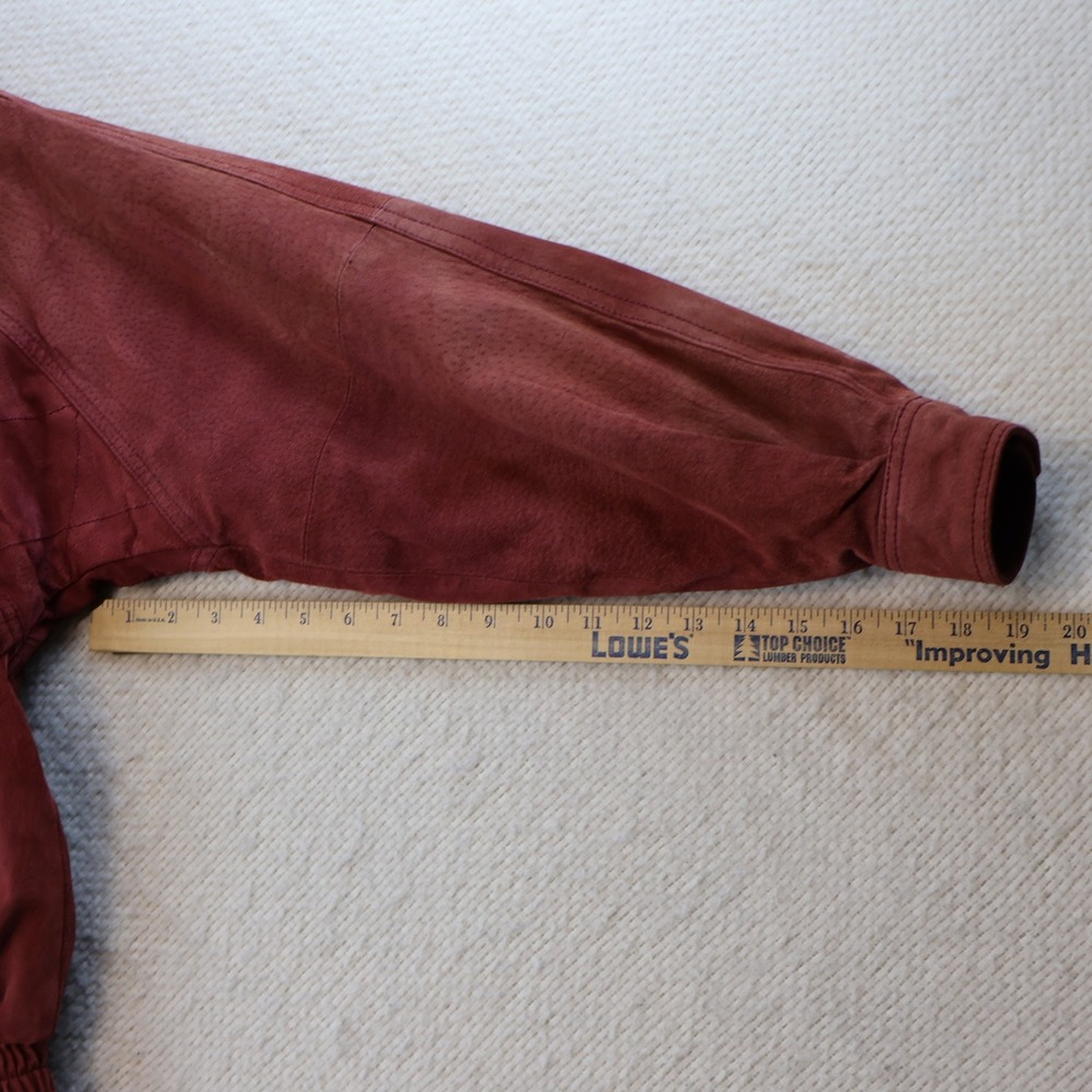 Ash Creek Trading Mens M Bomber Jacket Burgundy Red Suede Leather Vintage Zip - Picture 3 of 6